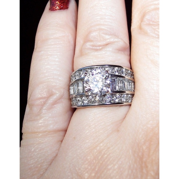 STAINLESS STEEL Round Brilliant Cut With Baguettes CZ Band Ring-Sizes 5-10 - Picture 4 of 14